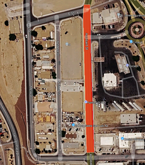 traffic control location- archibald ave between c street and e street